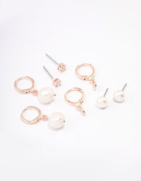 Rose Gold Plated Freshwater Pearl & Cubic Zirconia Earring Pack - link has visual effect only