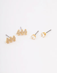 Gold Plated Cubic Zirconia Angel Number 444 Stud Earring Pack - link has visual effect only