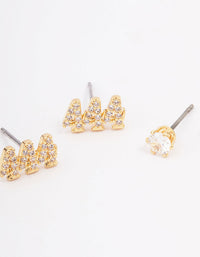 Gold Plated Cubic Zirconia Angel Number 444 Stud Earring Pack - link has visual effect only