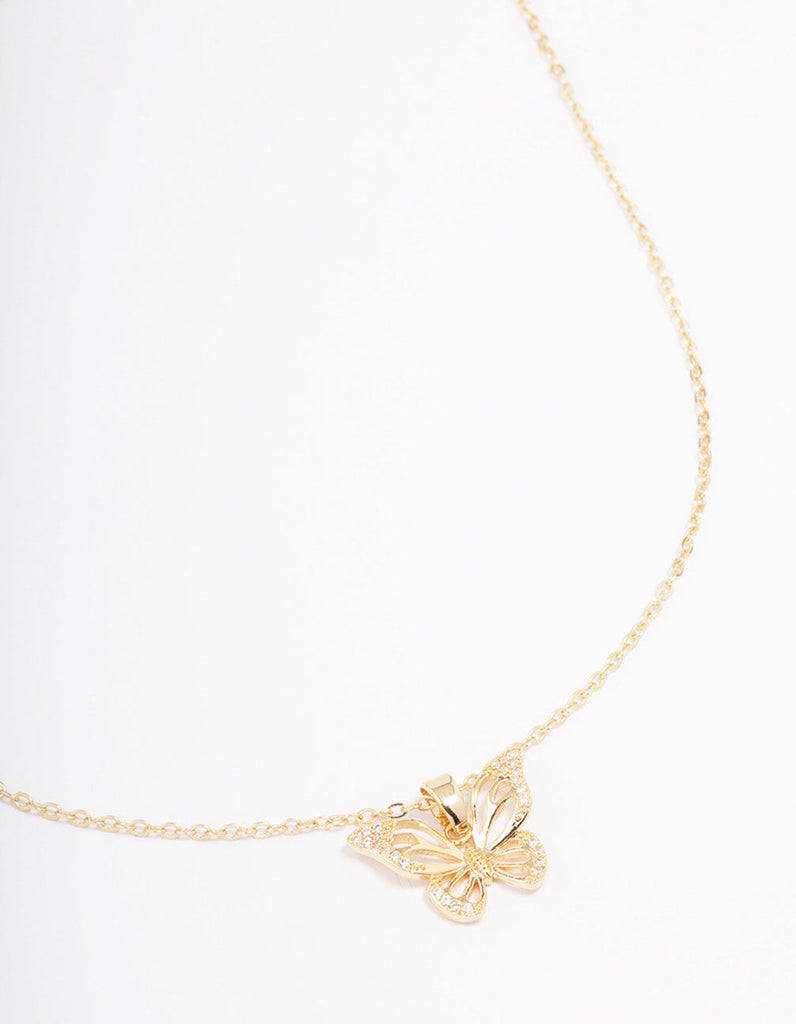 Gold Plated Cubic Zirconia Butterfly Pendant Necklace