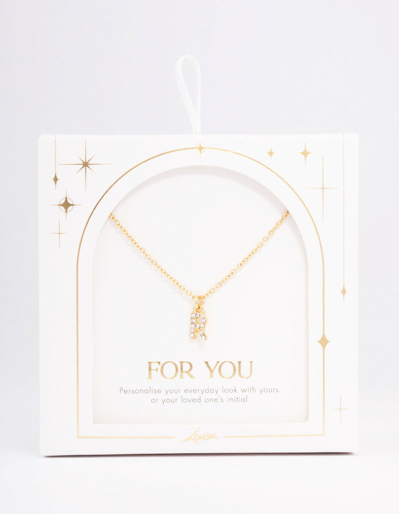Letter R Gold Plated Initial Square Pendant Necklace