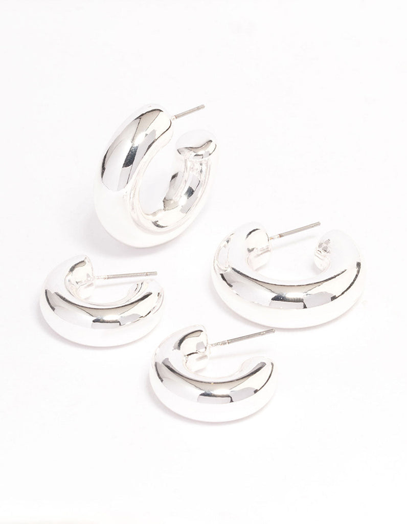 Silver Plated Chubby Hoop Earring Pack