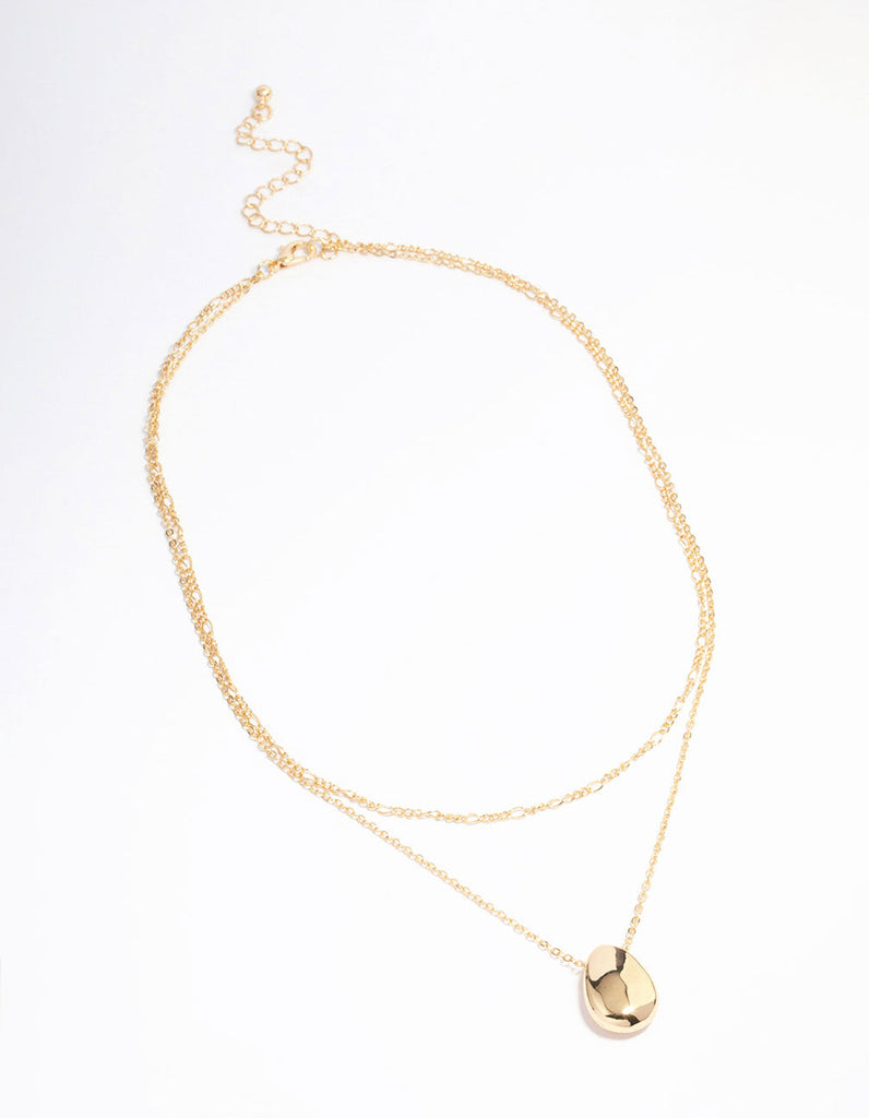 Gold Plated Layered Drop Pendant Necklace