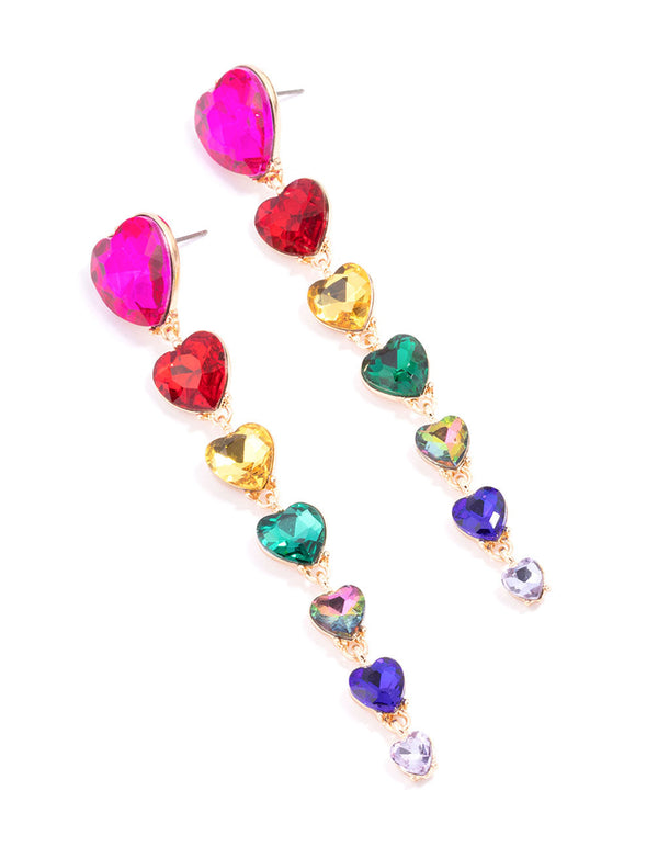 Gold Multi Heart Drop Earrings