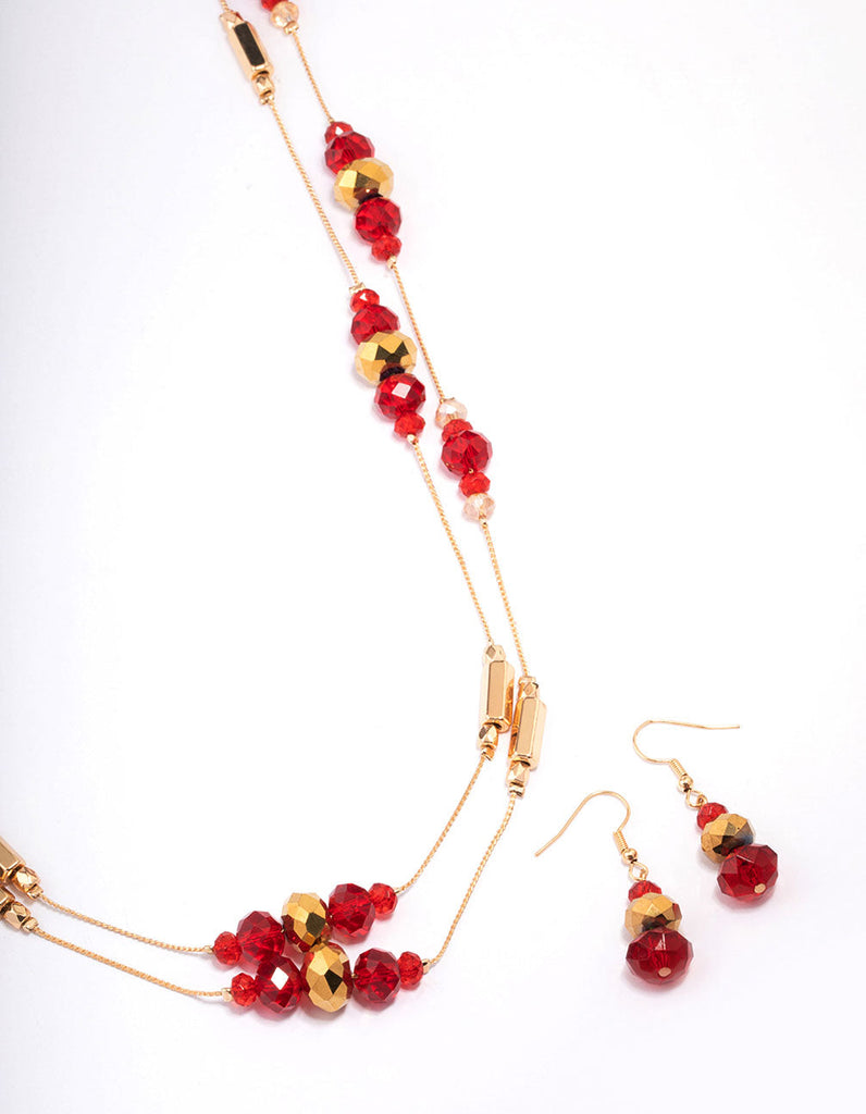 Red Multi Beaded Long Jewellery Set