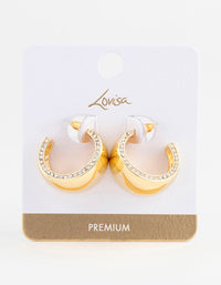 Gold Plated Diamante Wide Hoop Earrings - link has visual effect only