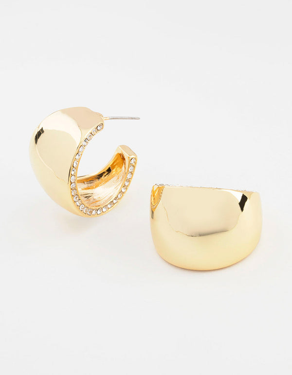 Gold Plated Diamante Wide Hoop Earrings