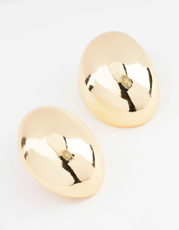 Gold Plated Oval Bold Stud Earrings