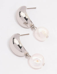 Rhodium Tapered Pearl Drop Earrings - link has visual effect only
