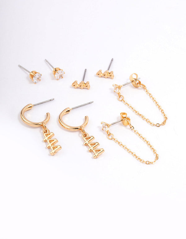 Gold Plated 444 Angel Number Earring Pack