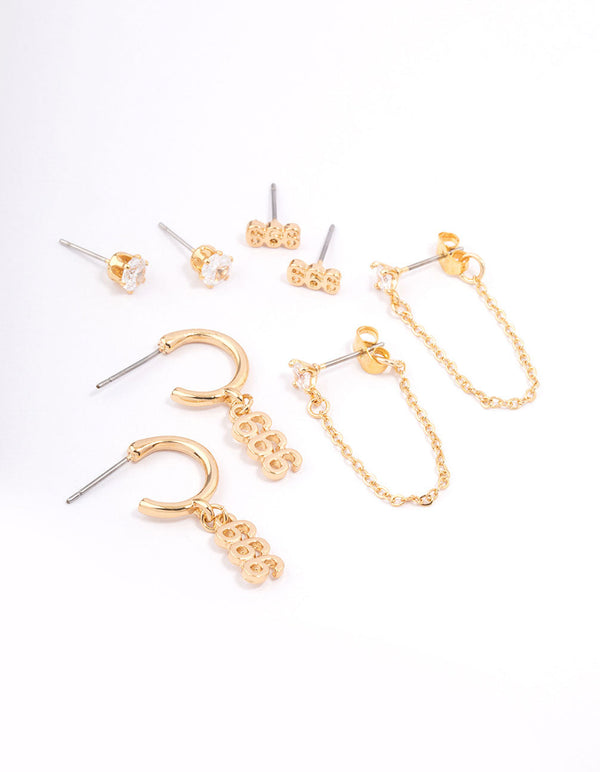 Gold Plated 999 Angel Number Earring Pack