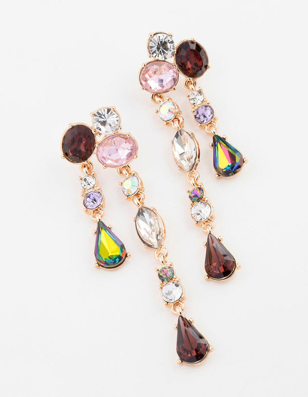 Gold Asymmetric Jewel Drop Earrings