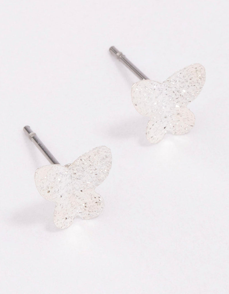 Silver Sandblast Butterfly Stud Earrings