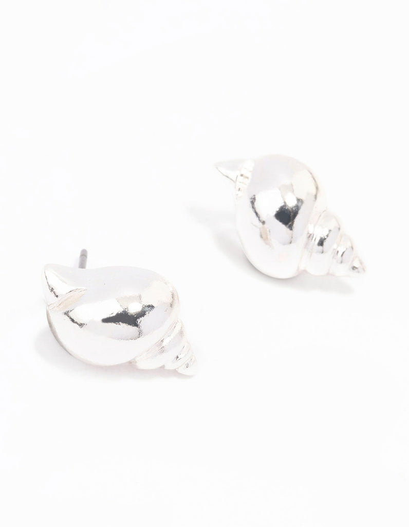 Silver Pointed Shell Stud Earrings