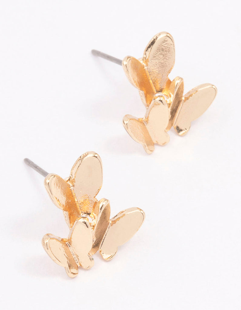 Gold Stacked Butterfly Stud Earrings