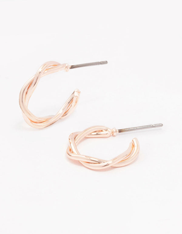 Rose Gold Soft Twisted Huggie Earrings