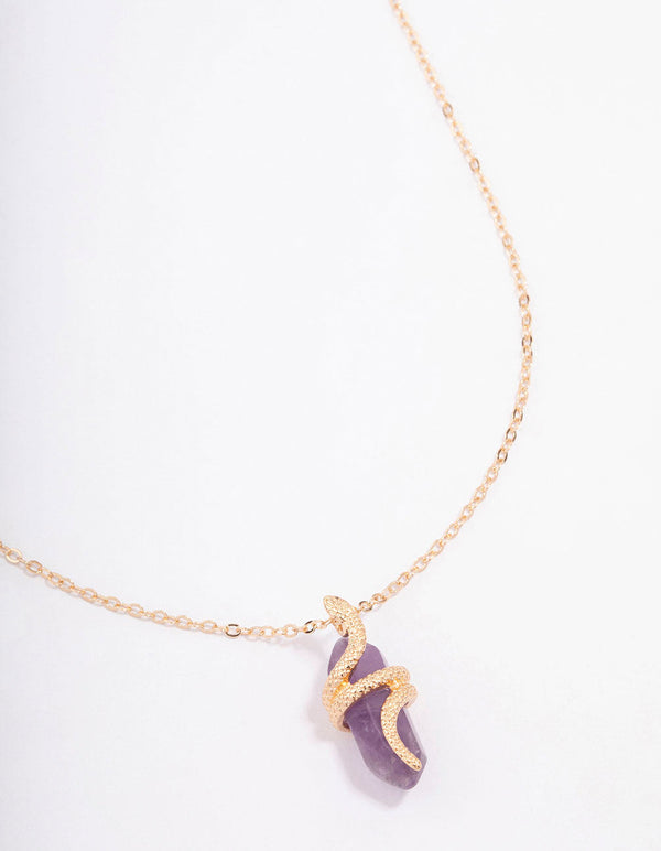 Gold Amethyst Snake Wrap Shard Pendant Necklace