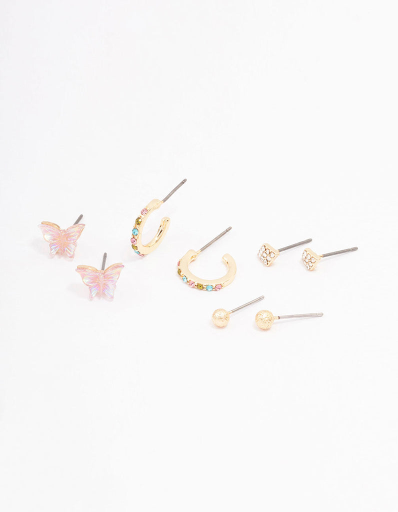Gold Mixed Hoop & Stud Earrings 4-Pack