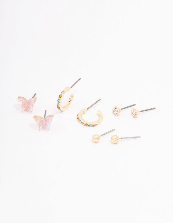 Gold Mixed Hoop & Stud Earrings 4-Pack