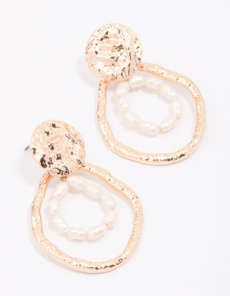 Gold Molten Pearl Drop Earrings