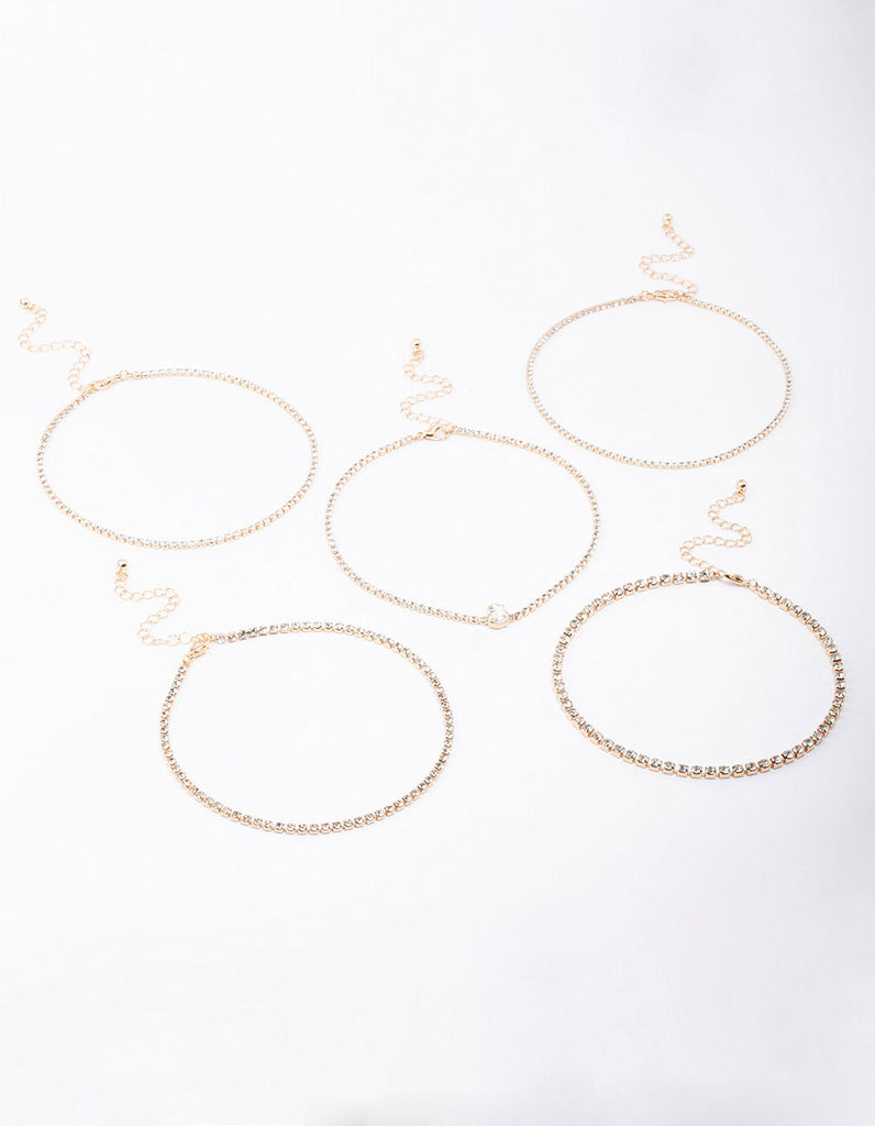 Gold Round & Pear Choker 5-Pack