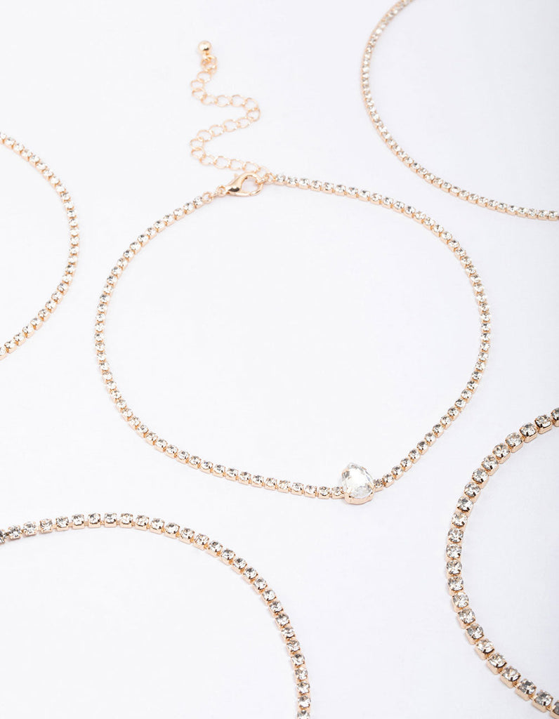 Gold Round & Pear Choker 5-Pack