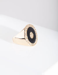 Black Enamel & Diamante Gold Ring - link has visual effect only