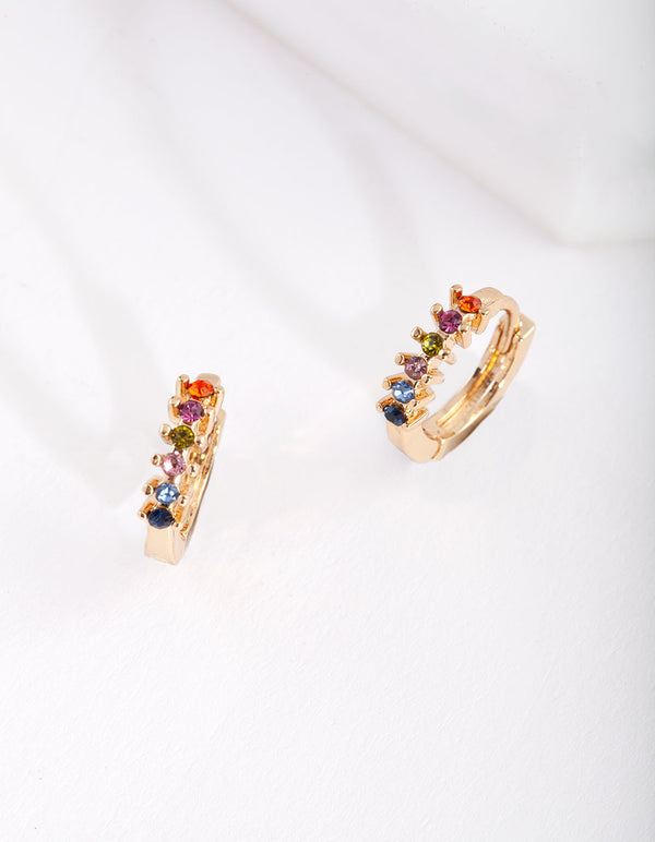 Gold Rainbow Diamante Huggie Earrings | Jewelery | Necklaces | Rings ...