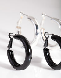 Black Silver Hoop Earrings Duo - link has visual effect only