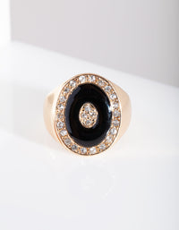 Black Enamel & Diamante Gold Ring - link has visual effect only