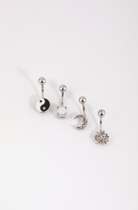 Rhodium Surgical Steel Yin & Yang Belly Bar 4-Pack - link has visual effect only