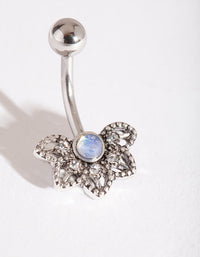 Silver Surgical Steel Synthetic Opal Flower Belly Bar - link has visual effect only